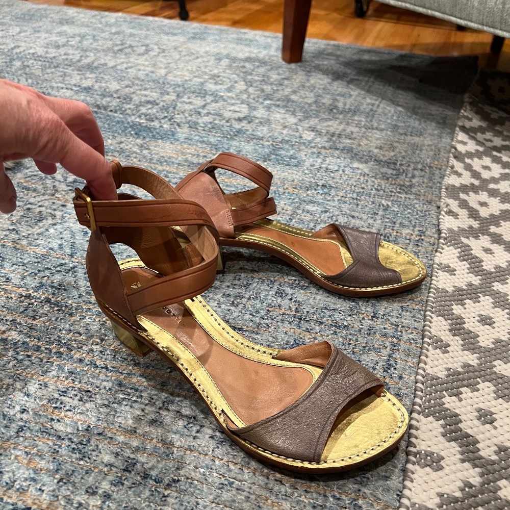 Two Toned Leifsdottir Ankle Strap Sandal/Shoes, With Gold Chunky Heel - Picture 4 of 10